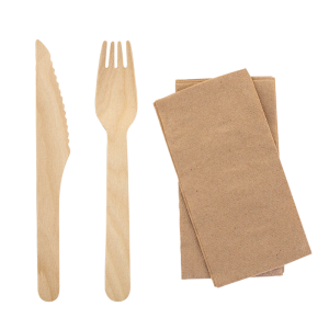 Future Smart™ wooden cutlery set with napkin - coated, 165 mm (V2)