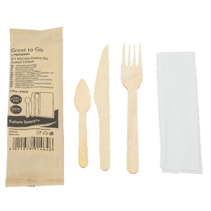 Wooden cutlery set with napkin - coated